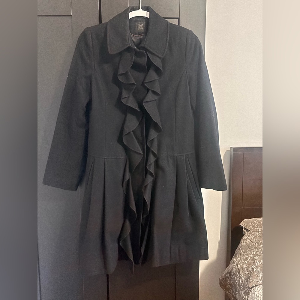Saks Fifth Avenue Girls Black Wool Coat size XL